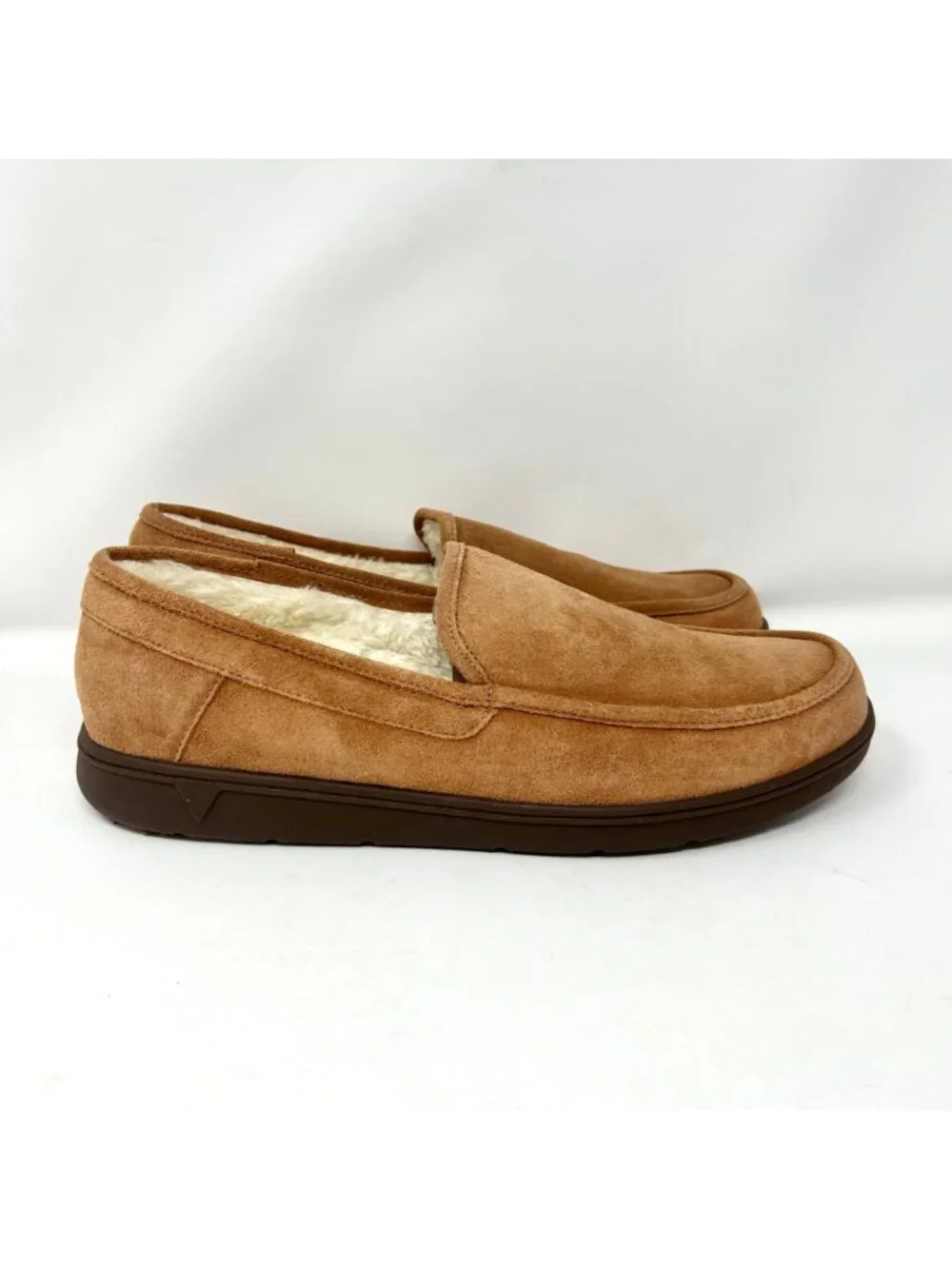 Vionic Gustavo Slippers Toffee Brown Suede Men's Size 12 Faux Shearling Comfort